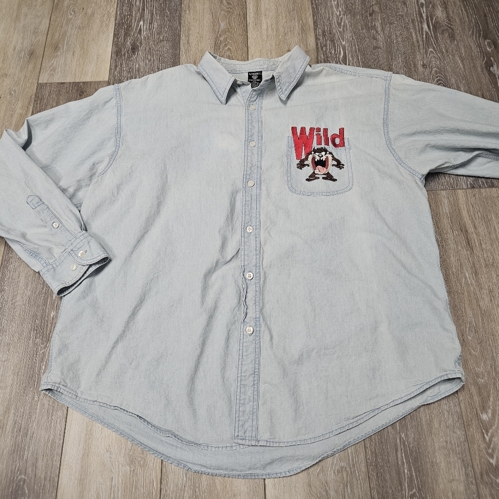 Warner Bros. Looney Tunes Vintage Tasmanian Devil Wild Denim Shirt Men's XXL